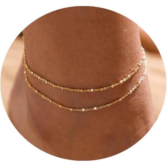 Anklet for Women 14K Gold Plated Ankle Bracelets Silver Anklet Waterproof Pearl - Picture 1 of 7